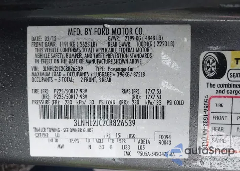 2012 Lincoln Mkz from USA, damaged, VIN 3LNHL2JC2CR826539